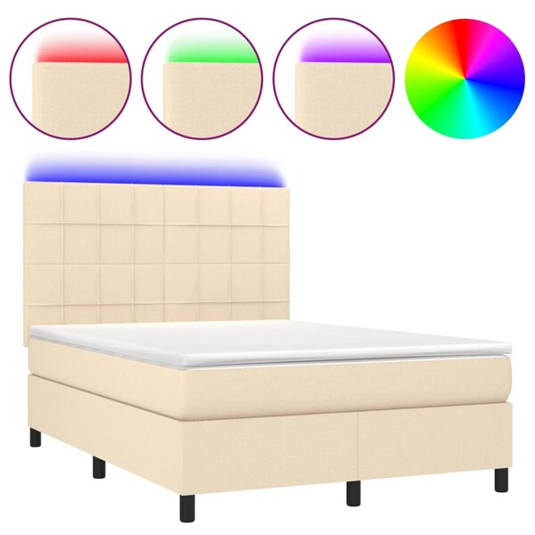 vidaXL Sommier à lattes de lit et matelas et LED Crème 140x200cm Tissu