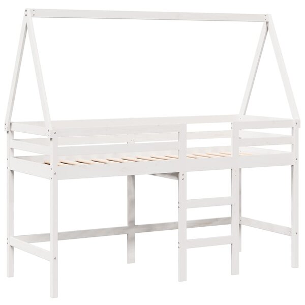 vidaXL Lit superposé et échelle et toit blanc 90x190cm bois pin massif