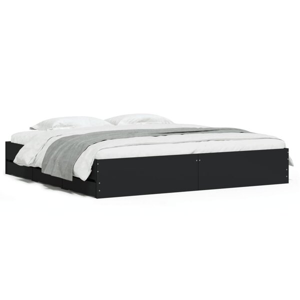 vidaXL Cadre de lit avec tiroirs noir 200x200 cm bois d'ingénierie