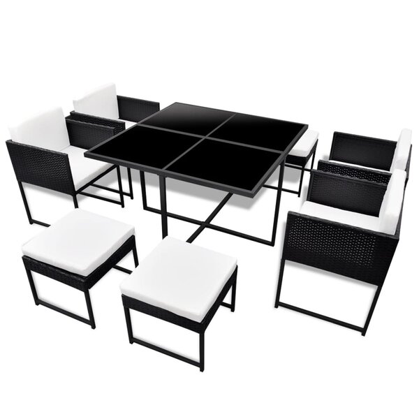 vidaXL Mobilier à dîner de jardin 9Pièces et coussins résine tressée noir