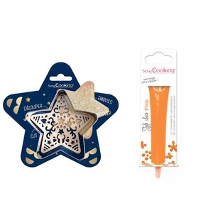Kit pour biscuit en relief Étoile + Stylo au chocolat orange
