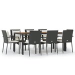 vidaXL Mobilier à dîner de jardin 9Pièces et coussins noir résine tressée