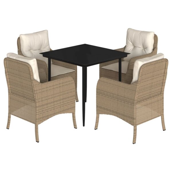 vidaXL Ensemble à manger de jardin avec coussins 5Pièces Beige poly rotin
