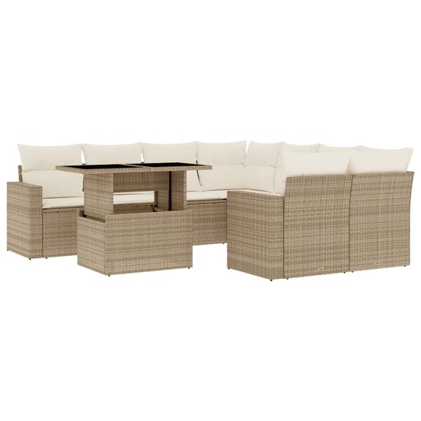 vidaXL Salon de jardin avec coussins 9 Pièces beige résine tressée