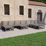 vidaXL Salon de jardin 9 Pièces gris bois de pin massif