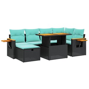 vidaXL Salon de jardin 7 Pièces avec coussins noir résine tressée