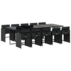 vidaXL Ensemble à manger de jardin 11 Pièces coussins noir résine tressée