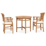vidaXL Ensemble à manger de jardin 3Pièces avec coussins bois teck solide
