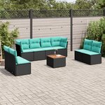 vidaXL Salon de jardin 9 Pièces avec coussins noir résine tressée