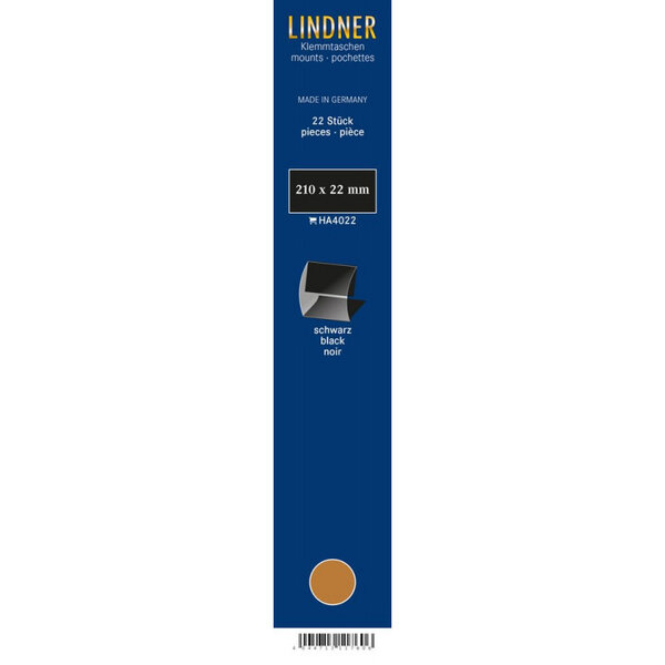 Bandes Klemmfix double soudure 210 x 22 mm pour timbres-poste. Fond - Noir