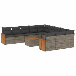 vidaXL Salon de jardin avec coussins 12 Pièces gris résine tressée