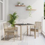 vidaXL Ensemble de salle à manger de jardin 3 pièces avec coussins en poly rotin beige