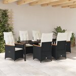 vidaXL Ensemble de Salle à Manger de Jardin de 7 Pièces avec Coussins en Poly Rattan Noir