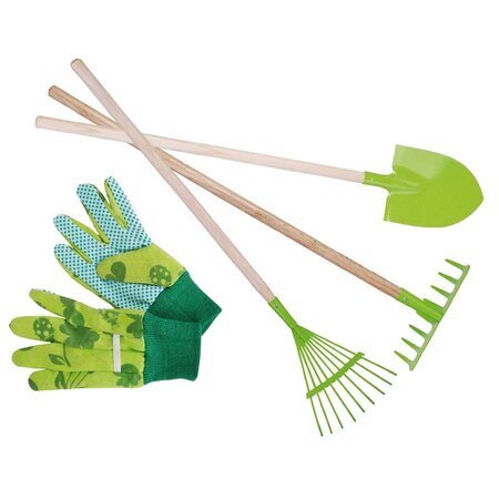 Kit petit jardinier accessoires pour enfant en métal gants + grands outils