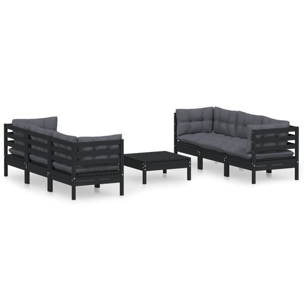 vidaXL Salon de jardin 7 Pièces avec coussins anthracite bois de pin