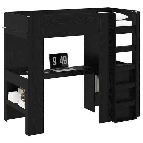 vidaXL Cadre de lit superposé avec bureau Chêne noir 90 x 200 cm