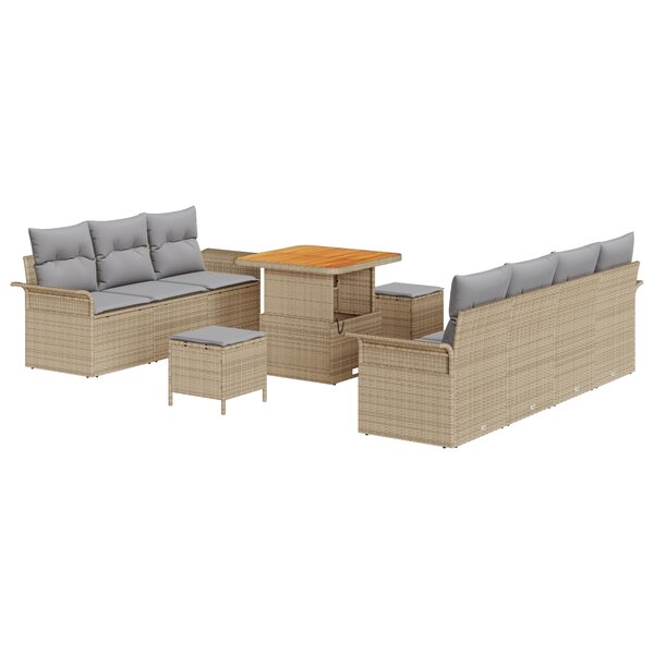 vidaXL Canapé de jardin 10 pièces avec coussins  rotin synthétique beige  acacia