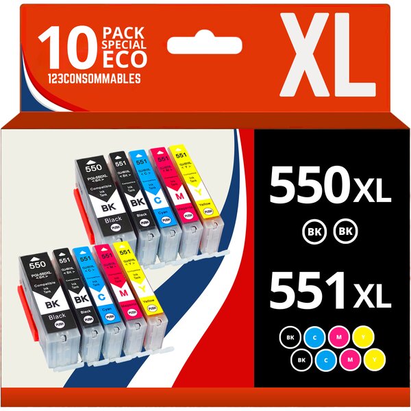 Pack 10 cartouches compatibles CANON PGI550/CLI551 XL
