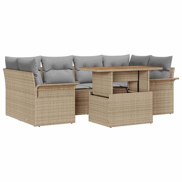 vidaXL Ensemble de canapé de jardin 7 Pièces Beige Poly rotin
