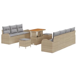Ensemble de canapés de jardin 10 pièces avec coussins Beige Rotin Synthétique Acacia