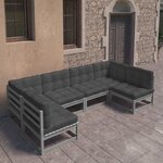 vidaXL Salon de jardin 6 Pièces avec coussins Gris Bois de pin massif