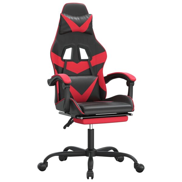vidaXL Chaise de jeu pivotante et repose-pied Noir et rouge Similicuir
