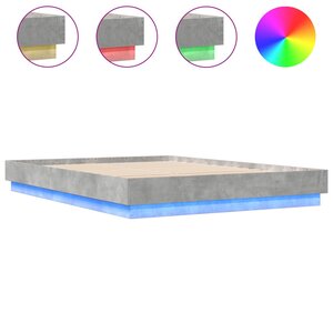 vidaXL Cadre de lit avec LED sans matelas gris béton 150x200 cm