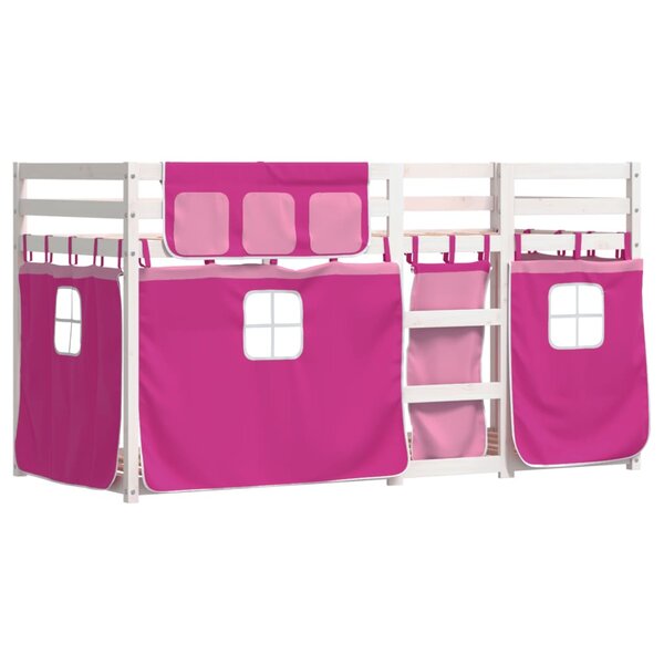 vidaXL Lit superposé avec rideaux rose 90x190 cm bois pin massif