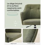 Fauteuil de bureau chaise pivotante confortable siège ergonomique réglable en hauteur charge 120 kg cadre en acier tissu imitation lin pour bureau vert 12_0005882