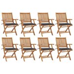 vidaXL Chaises pliables de jardin avec coussins lot de 8 Teck solide