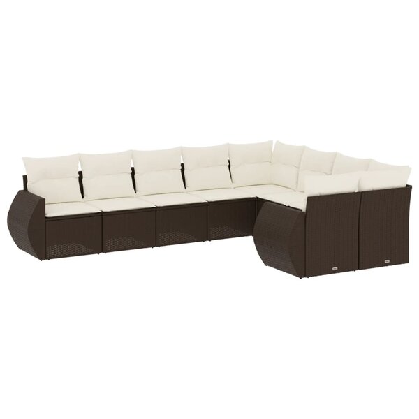 vidaXL Salon de jardin avec coussins 9 Pièces marron résine tressée