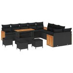 vidaXL Ensemble de canapé de jardin avec coussin 14 Pièces Noir