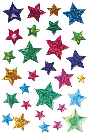 Sticker époxy étoile couleurs assorties 13 à 22 mm x 29 pièces