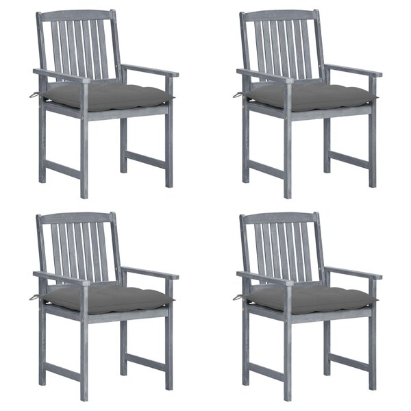 vidaXL Chaises de jardin et coussins lot de 4 Gris Bois acacia massif