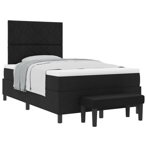 vidaXL Lit à ressorts avec matelas et banc noir 120x190 cm tissu