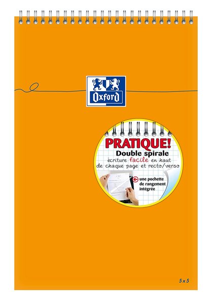 Bloc-notes à spirale 80 feuilles A4+ 210 x 315 mm quadrillé 80g OXFORD