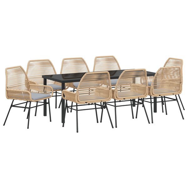vidaXL Ensemble de jardin de 9 pièces avec des coussins en poly rattan marron.