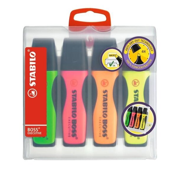 STABILO Pochette chevalet de 4 Surligneurs Encre Boss Executive