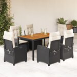 vidaXL Ensemble à manger de jardin coussins 7Pièces Noir Résine tressée