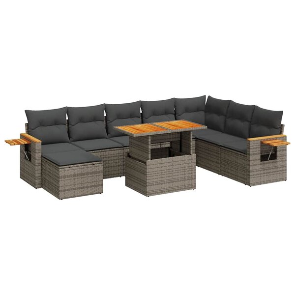 vidaXL Salon de jardin avec coussins 9 Pièces gris résine tressée acacia
