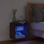 vidaXL Table de chevet murale avec lumières LED chêne marron