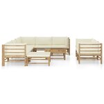 vidaXL Salon de jardin 10 Pièces avec coussins blanc crème bambou