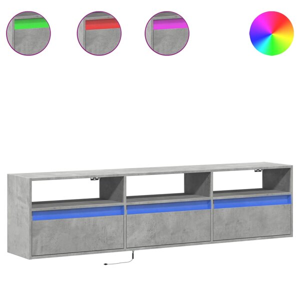 vidaXL Meuble TV mural avec LED gris béton 180x31x45 cm