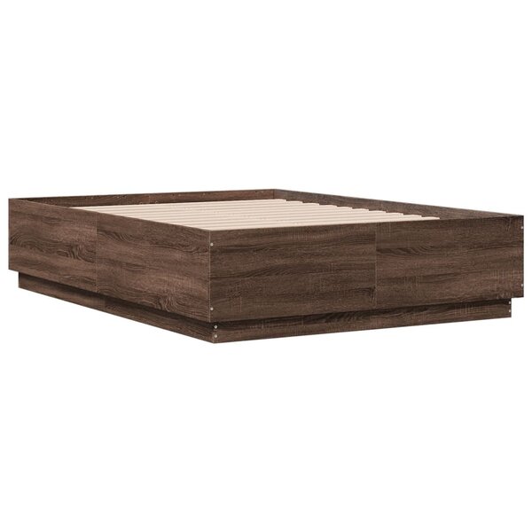 vidaXL Cadre de lit chêne marron 135x190 cm bois d'ingénierie