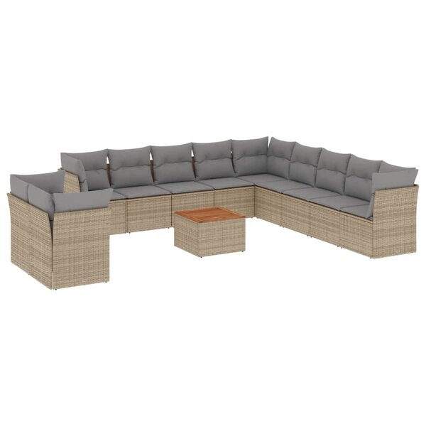 vidaXL Salon de jardin et coussins 12 Pièces mélange beige résine tressée