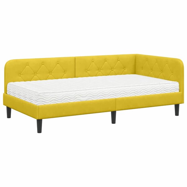 vidaXL Cadre de lit d'angle avec matelas Jaune 90 x 200 cm Velours