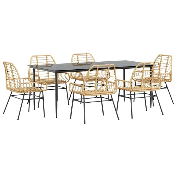 vidaXL Ensemble à manger jardin 7Pièces marron rpoly otin verre