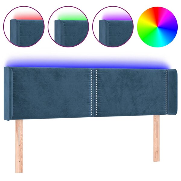 vidaXL Tête de lit à LED Bleu foncé 147x16x78/88 cm Velours