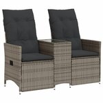 vidaXL Canapé de jardin inclinable 2 places avec table gris poly rotin