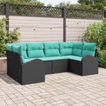 vidaXL Ensemble de canapé de jardin 6 Pièces Noir et turquoise polyrotin